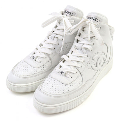 CHANEL High cut sneakers G45082 leather white 43