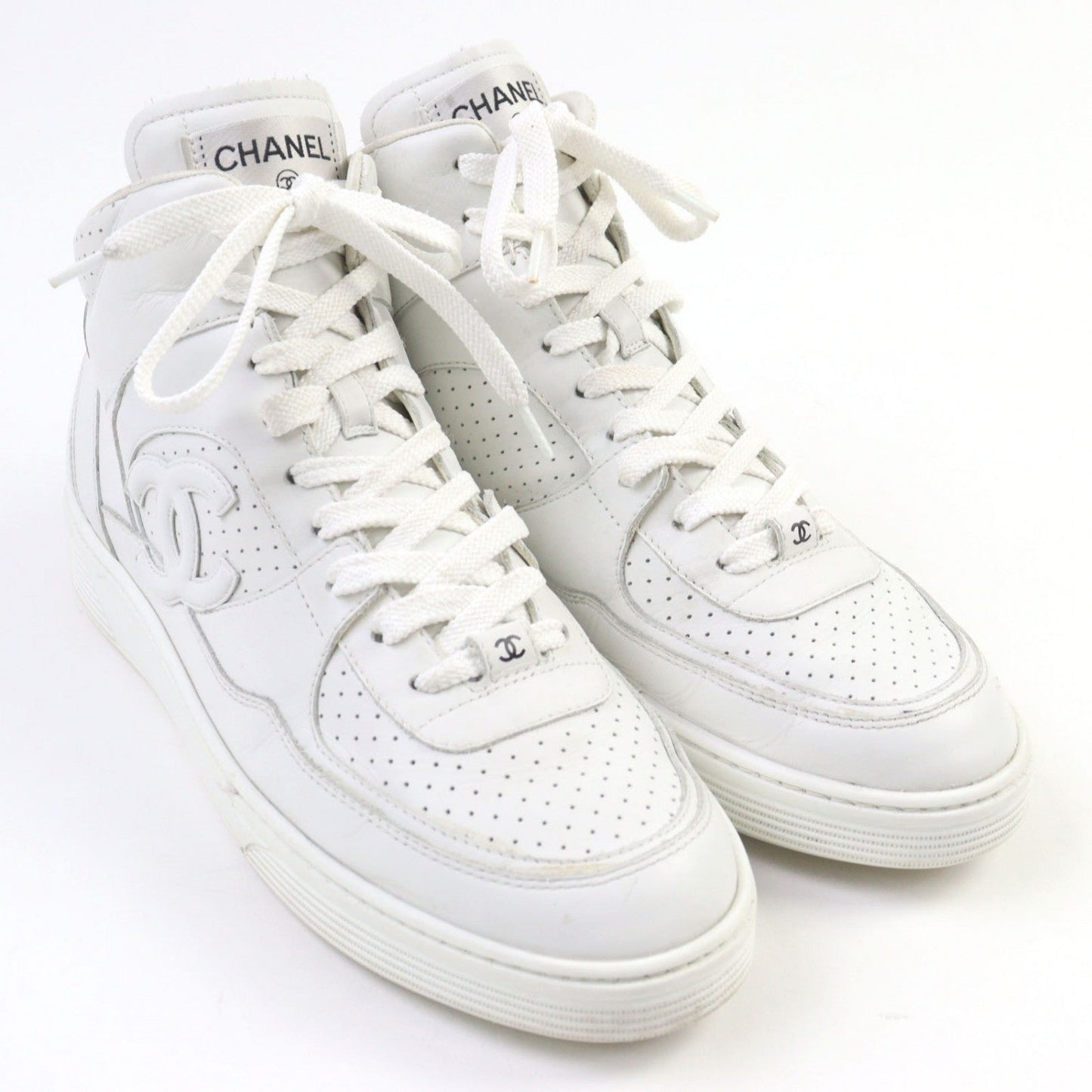 CHANEL High cut sneakers G45082 leather white 43