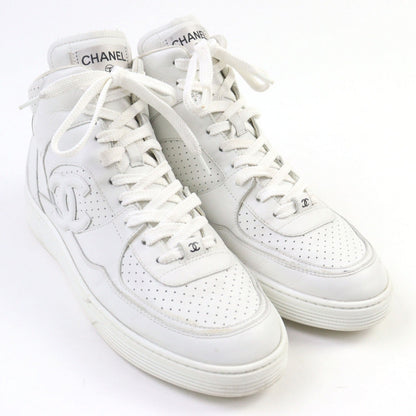 CHANEL High cut sneakers G45082 leather white 43