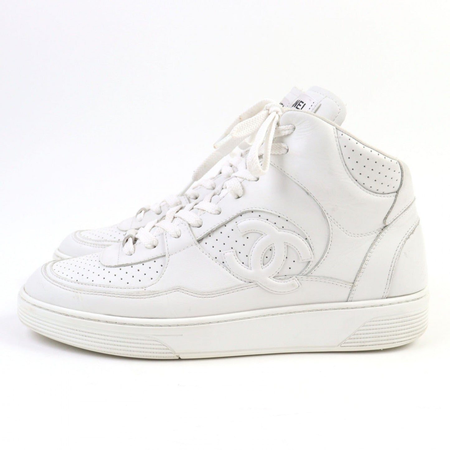 CHANEL High cut sneakers G45082 leather white 43