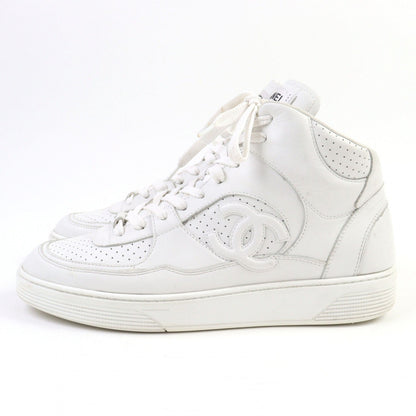 CHANEL High cut sneakers G45082 leather white 43