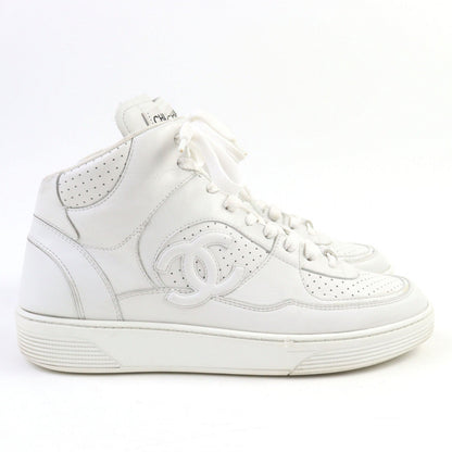 CHANEL High cut sneakers G45082 leather white 43