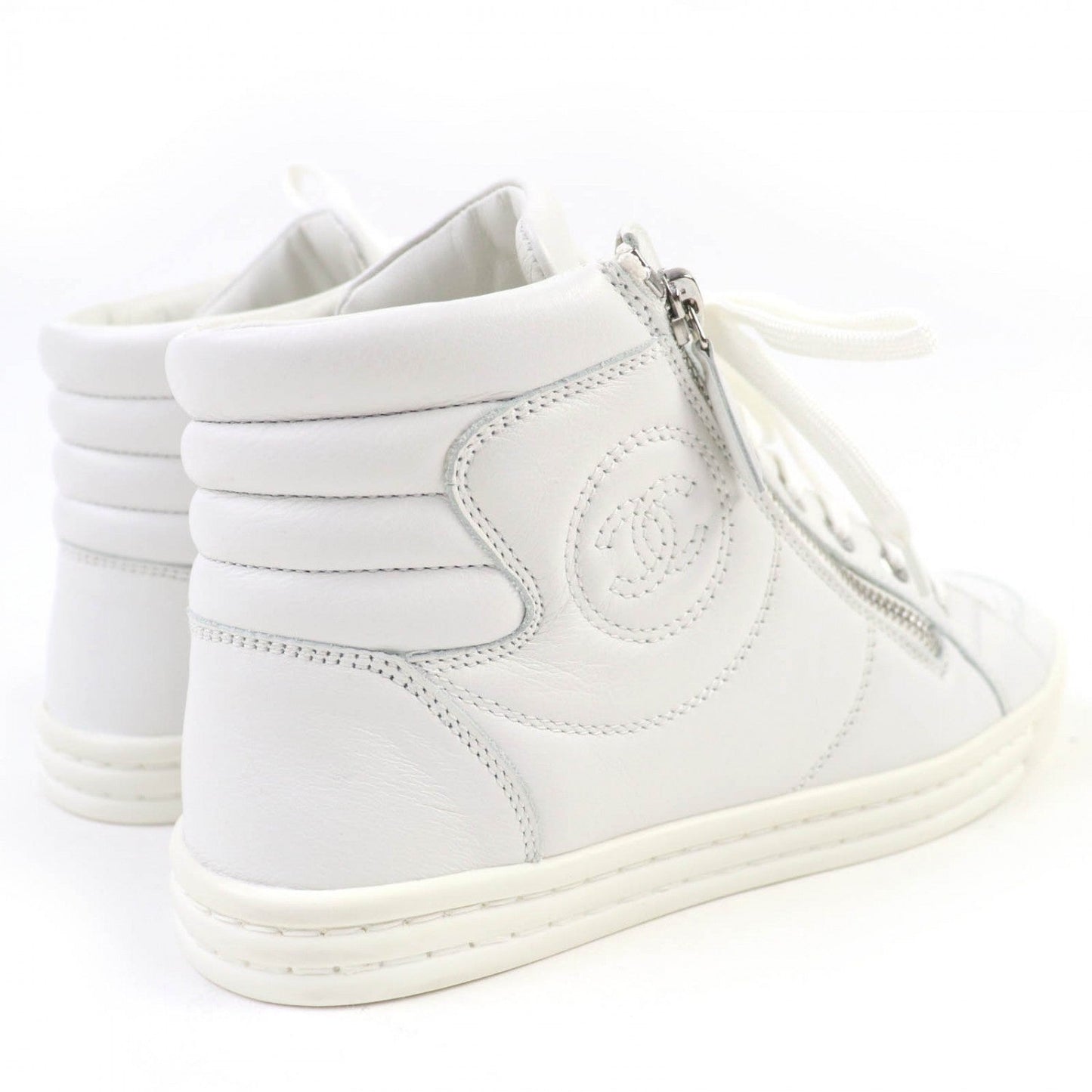 CHANEL High cut sneakers 14C G29689 leather white 36