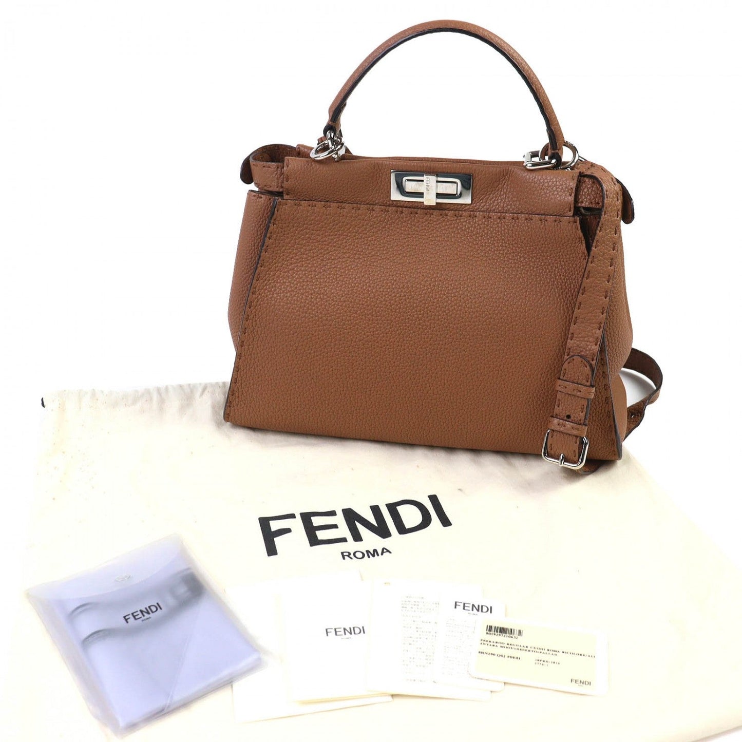 FENDI Shoulder Bag 8BN290 leather Brown PEEKABOO Regular