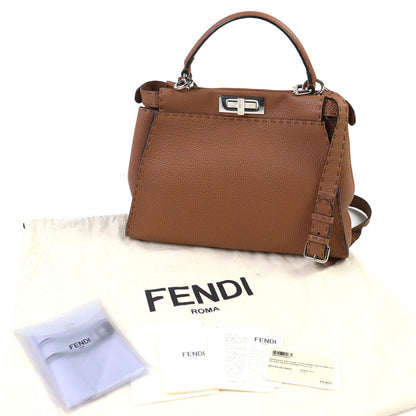 FENDI Shoulder Bag 8BN290 leather Brown PEEKABOO Regular