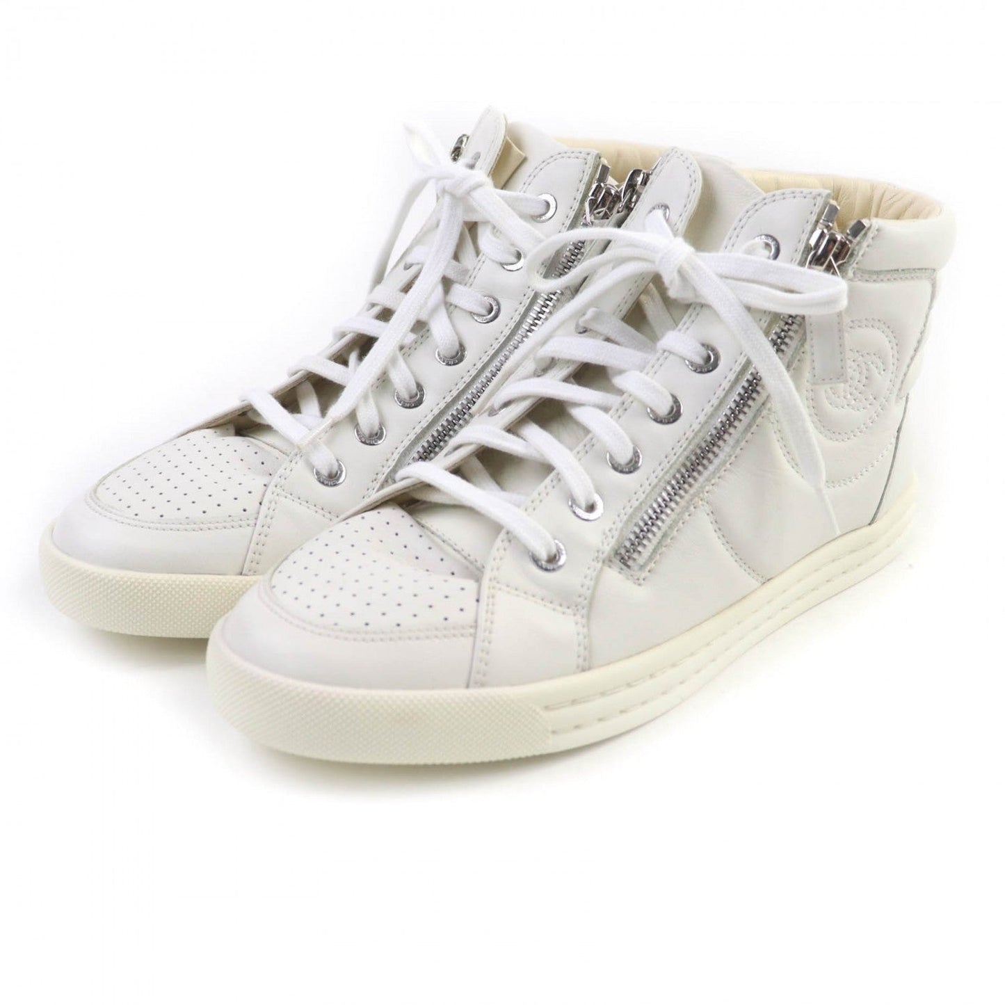 CHANEL High cut sneakers G29689 leather white 37.5