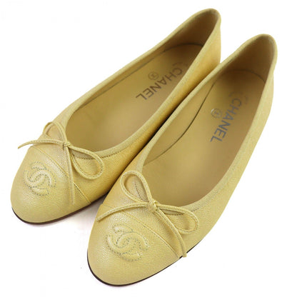 CHANEL pumps 19S G02819 leather yellow ballerina 37