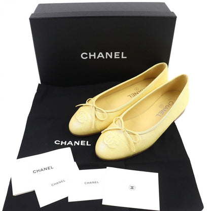 CHANEL pumps 19S G02819 leather yellow ballerina 37
