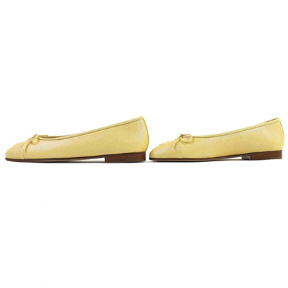 CHANEL pumps 19S G02819 leather yellow ballerina 37