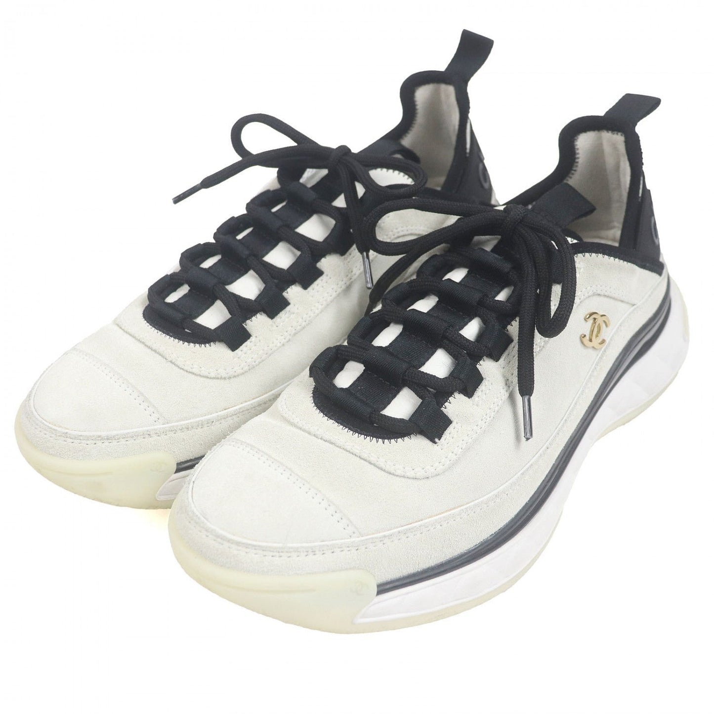 CHANEL Low cut sneakers Suede leather Light gray 39
