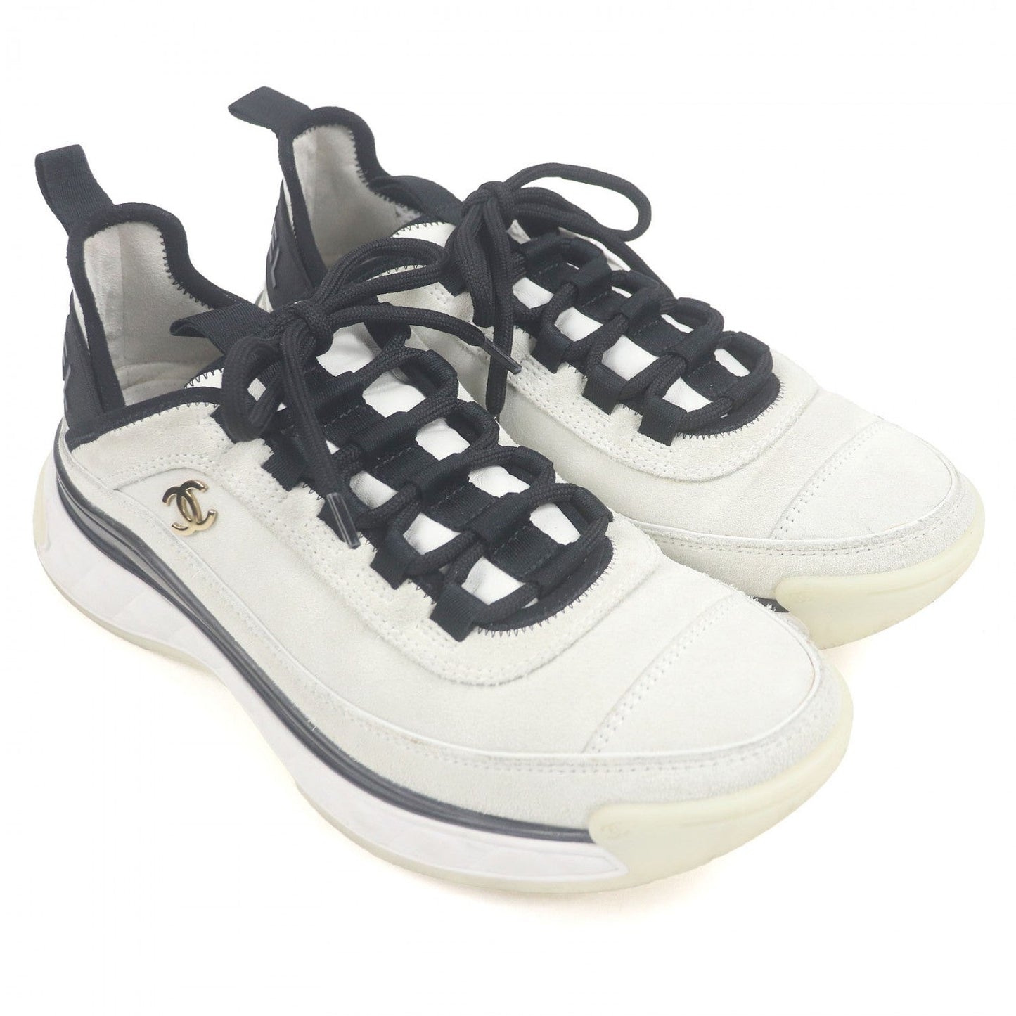 CHANEL Low cut sneakers Suede leather Light gray 39