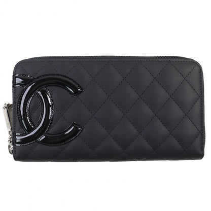 CHANEL Long Wallet Purse A50078 Calfskin Black / black Cambon line