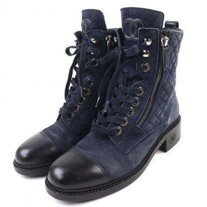CHANEL short boots G33769 Suede leather Navy black 38