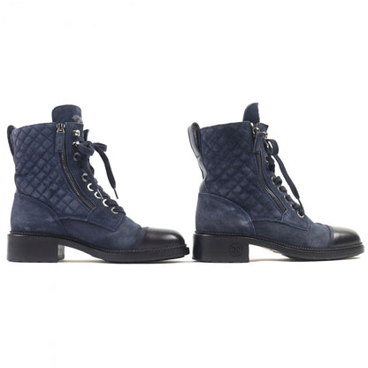 CHANEL short boots G33769 Suede leather Navy black 38
