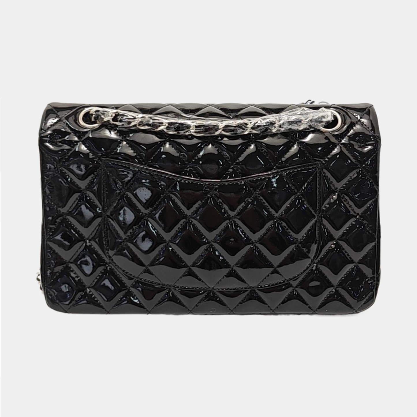 Chanel Classic Flap Medium Black Patent Leather Silver Hardware