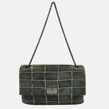 Chanel 2.55 Flap Bag Vintage Chocolate Bar 1997 Medium Suede Green
