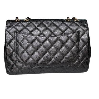 Chanel Classic Flap Jumbo/Large Black Caviar Leather with Gold Hardware