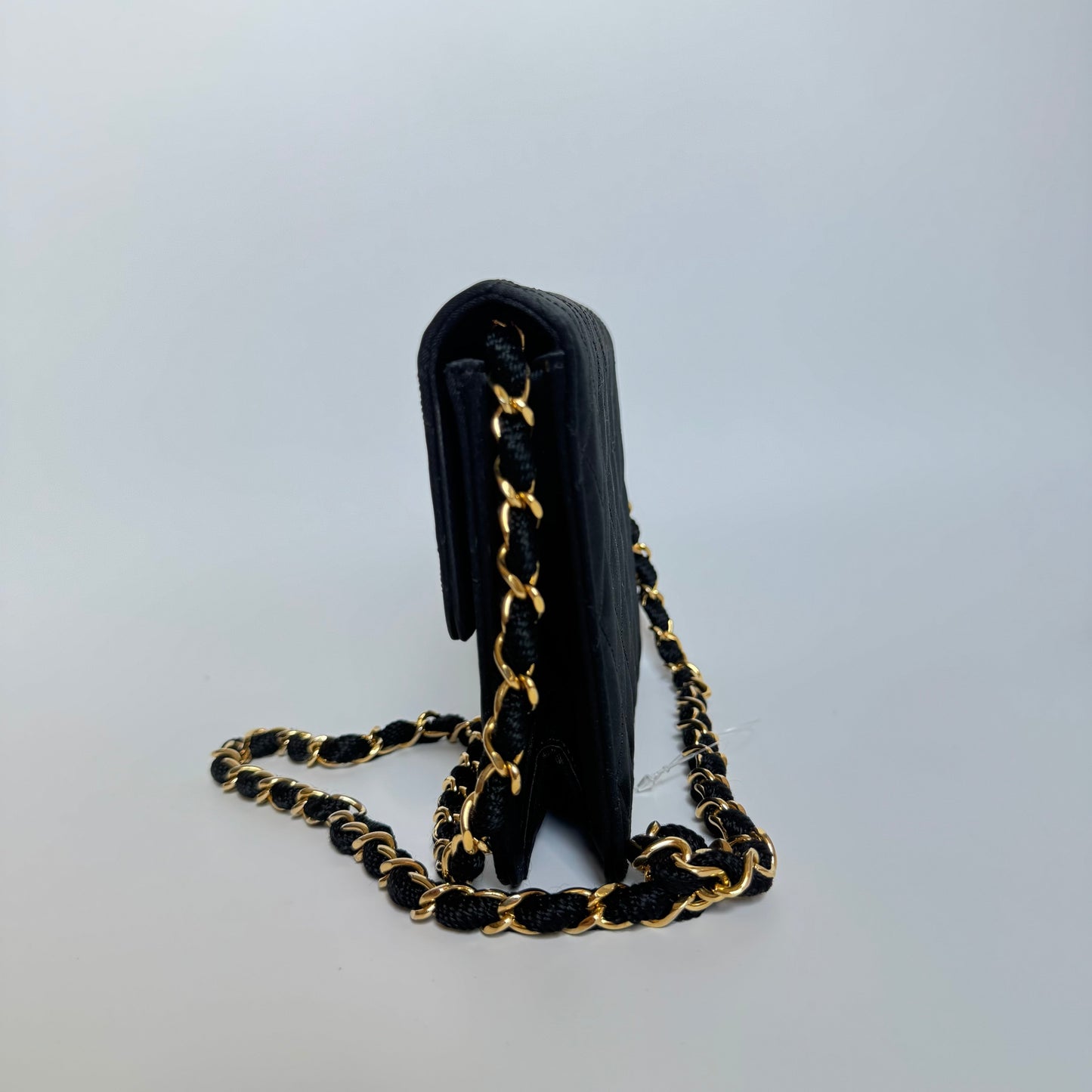 Chanel Vintage Square Wallet on Chain Black Silk Gold Hardware Crossbody Bag, 1986-1988