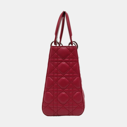 Lady Dior Medium Red Lambskin Leather Gold Hardware Leather Strap