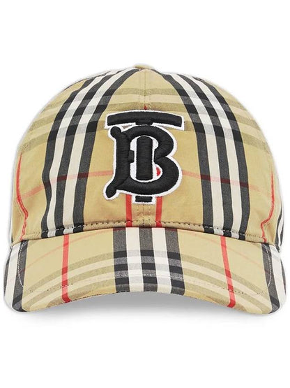 Luxury Burberry TB Logo Monogram Motif Vintage Check Ball Cap Beige