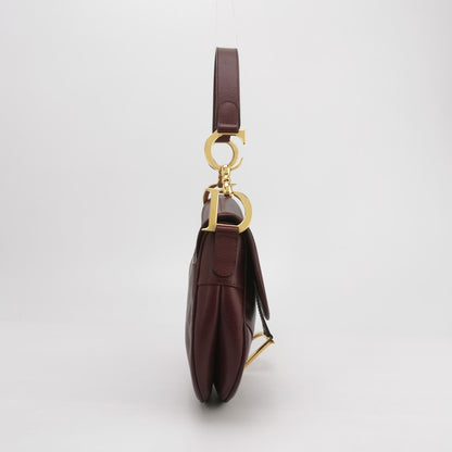 Dior Saddle Vintage Burgundy Purple Wine Calfskin Leather Gold Hardware Shoulder Bag