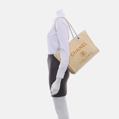 Chanel Deauville Tote 2013 Yellow Denim Leather Trim Small