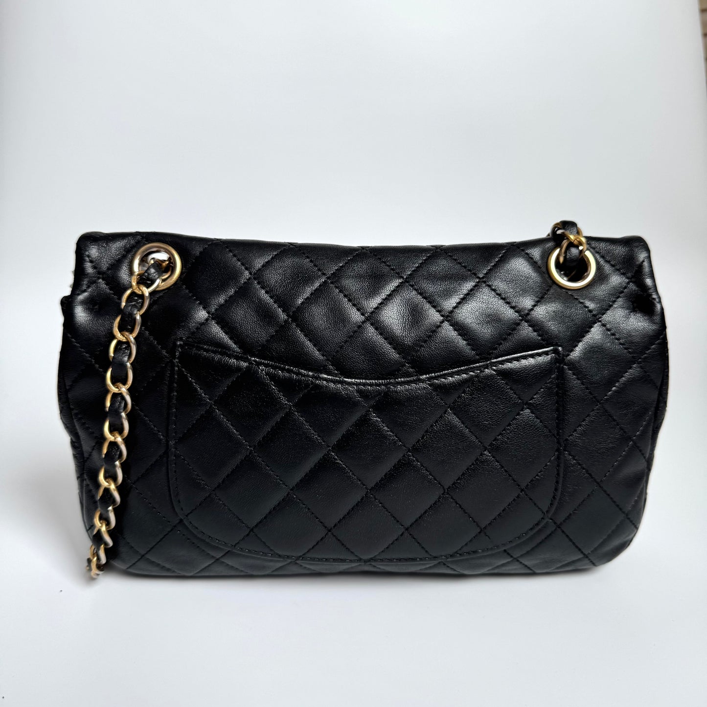 Chanel Classic Flap Medium Black Lambskin Leather Valentine Marine Charms