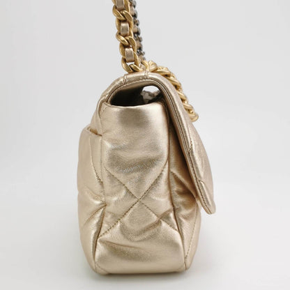 Chanel 19 Bag Medium 2021 Light Gold Crossbody Bag Dual Color Chain