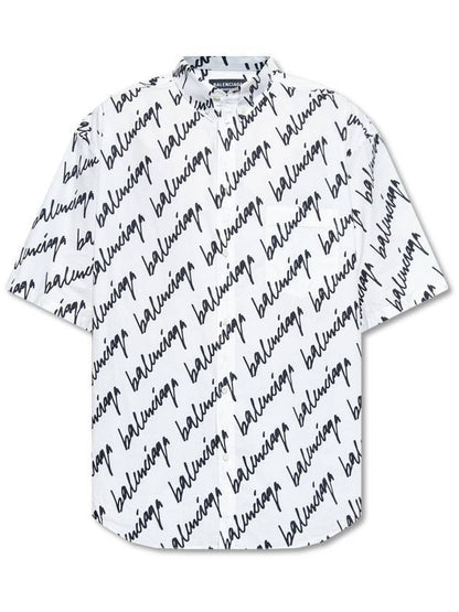 Luxury Balenciaga Trending 2025 All-Over Logo Print Short Sleeve Shirt White