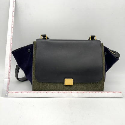 Luxury CELINE Traps handbag Felt x Calf Black/Gray shoulder handbag 2WAY  LA12249