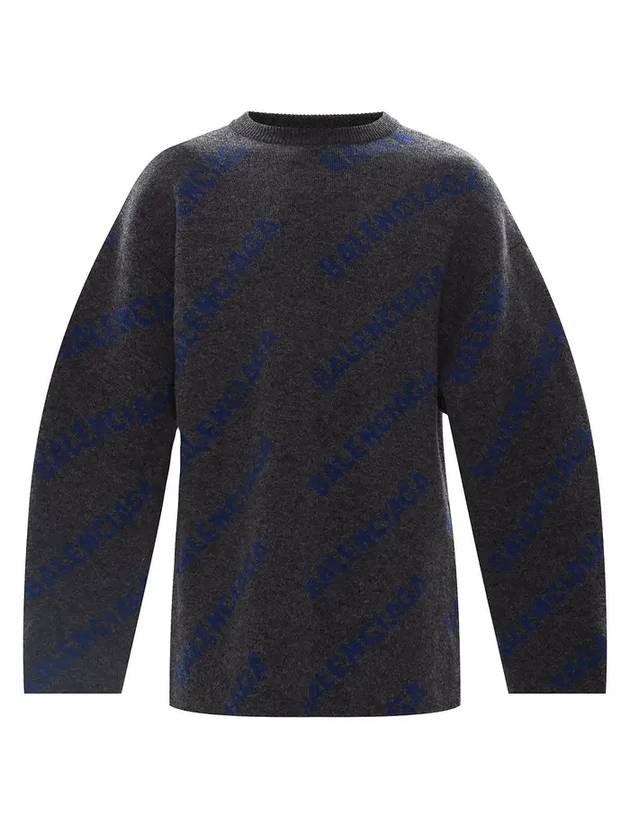 Luxury Balenciaga Trending 2025 All-Over Logo Wool Knit Top Grey