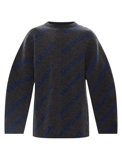 Luxury Balenciaga Trending 2025 All-Over Logo Wool Knit Top Grey