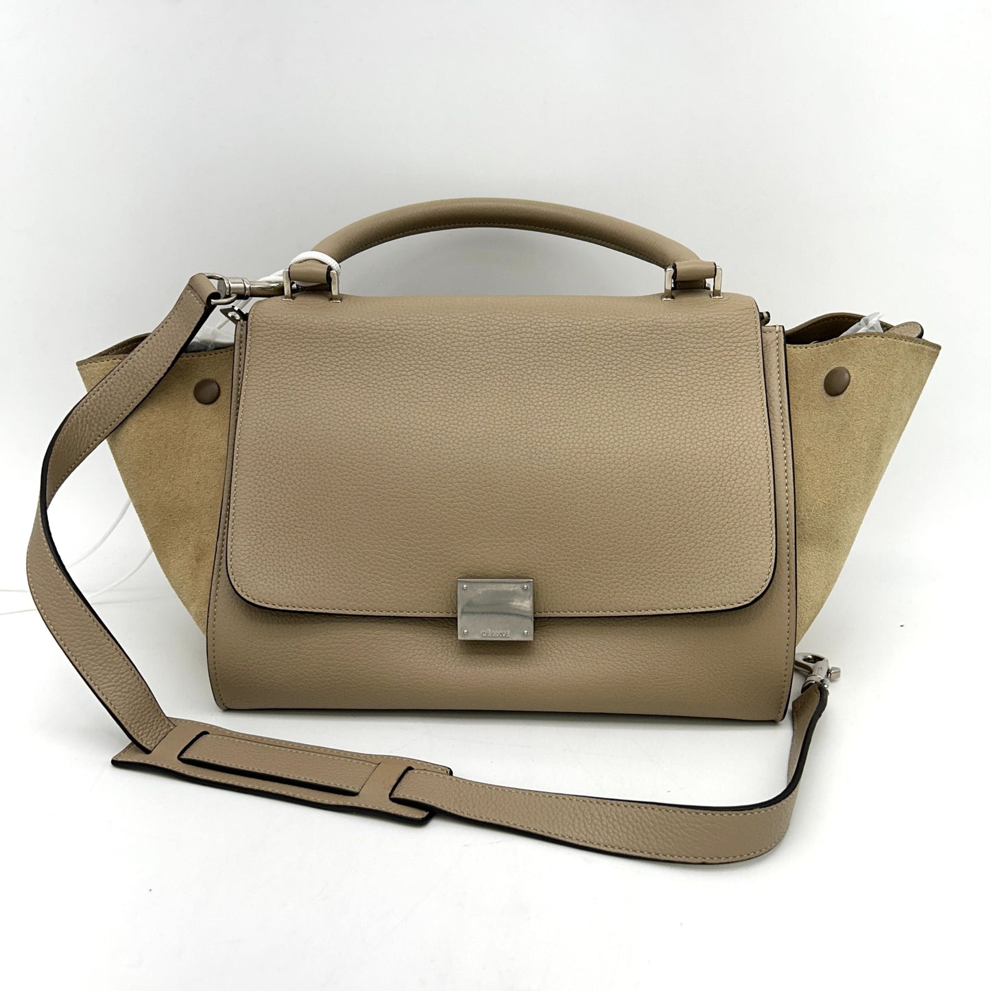 Luxury CELINE Drummed Calfskin Suede Small Trapeze Dune LA14880