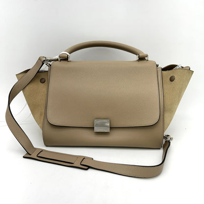 Luxury CELINE Drummed Calfskin Suede Small Trapeze Dune LA14880