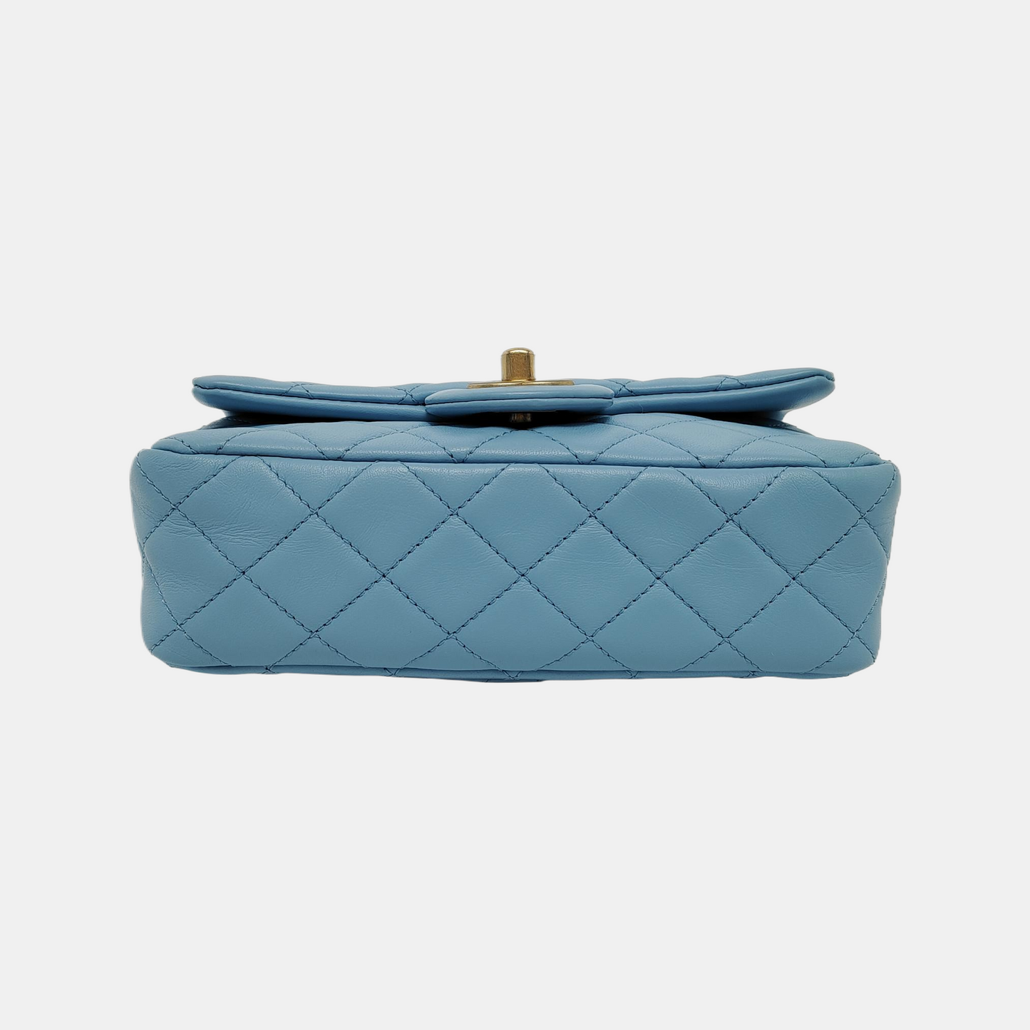 Chanel Classic Flap Mini Baby Blue Lambskin Pearl Crush Adjustable Gold Ball Chain