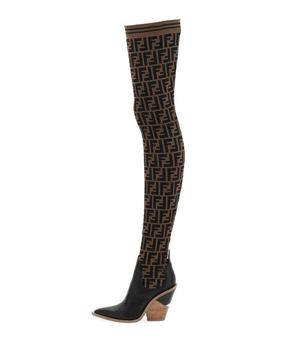 FENDI FF COWBOY OVER-THE-KNEE SOCK BOOTS