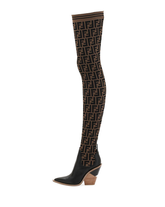 FENDI FF COWBOY OVER-THE-KNEE SOCK BOOTS