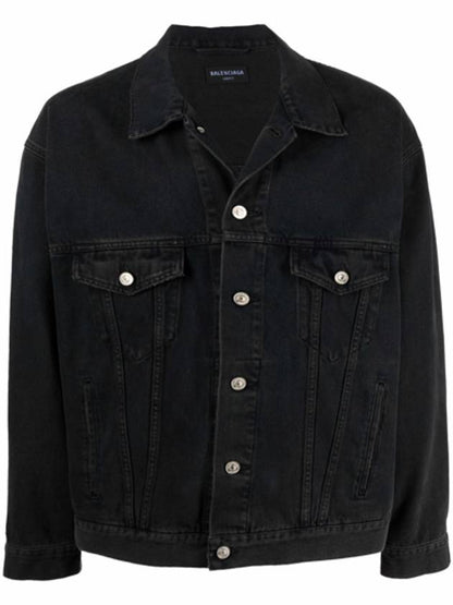 Luxury Balenciaga Trending 2025 Political Campaign Logo Oversized Denim Jacket Black