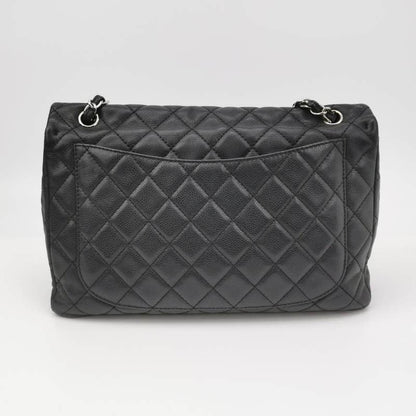 Chanel Classic Flap Maxi Black Soft Caviar Leather Silver-tone Hardware Giant CC Logo