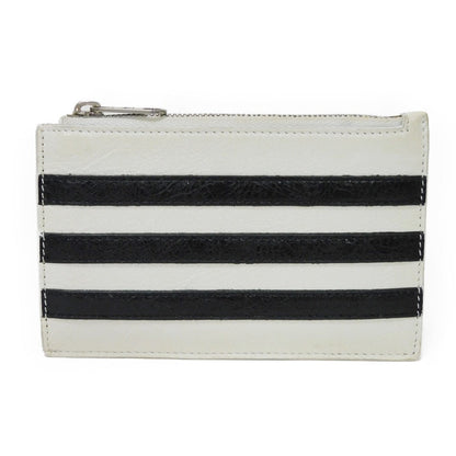 BALENCIAGA Coin case 721896 2IDM6 9160 Calf leather (Wrinkles processing) white Striped Card Case Adidas trefoil logo fragment case mens