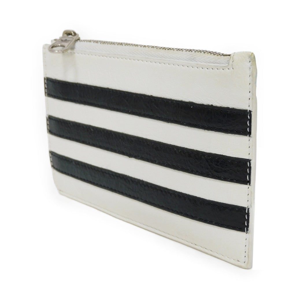 BALENCIAGA Coin case 721896 2IDM6 9160 Calf leather (Wrinkles processing) white Striped Card Case Adidas trefoil logo fragment case mens