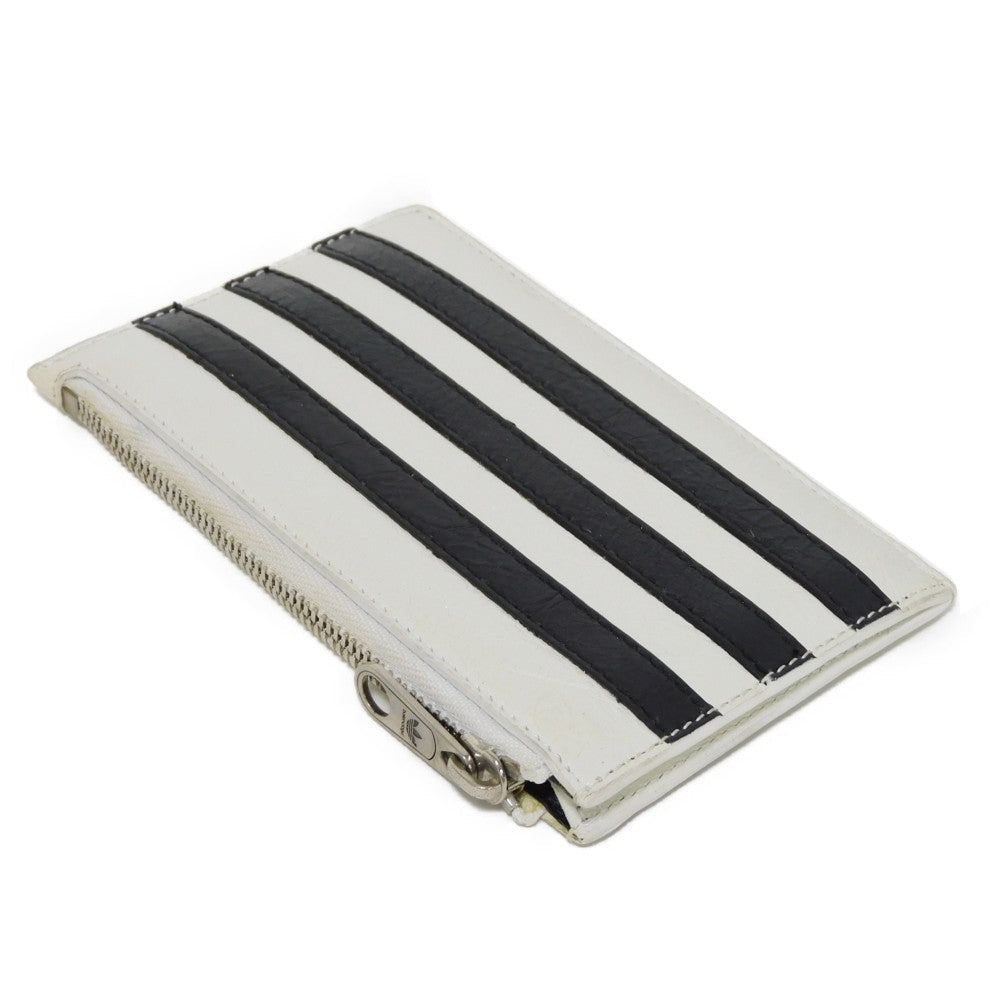 BALENCIAGA Coin case 721896 2IDM6 9160 Calf leather (Wrinkles processing) white Striped Card Case Adidas trefoil logo fragment case mens