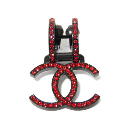 CHANEL Earring Rhinestone x metal Clear red Rhinestone One-sided One-ear B17S Clip CC mark Crystal COCO Mark Swing Women