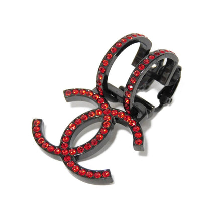 CHANEL Earring Rhinestone x metal Clear red Rhinestone One-sided One-ear B17S Clip CC mark Crystal COCO Mark Swing Women