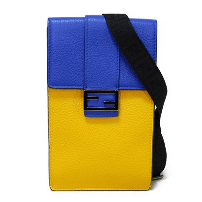 FENDI Shoulder Bag 7AS120 E1C  F1H8N Calf leather (embossed) Blue x Yellow x Red Tricolor Pochette Unused FF logo F is forever phone holder unisex(Unisex)