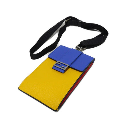 FENDI Shoulder Bag 7AS120 E1C  F1H8N Calf leather (embossed) Blue x Yellow x Red Tricolor Pochette Unused FF logo F is forever phone holder unisex(Unisex)