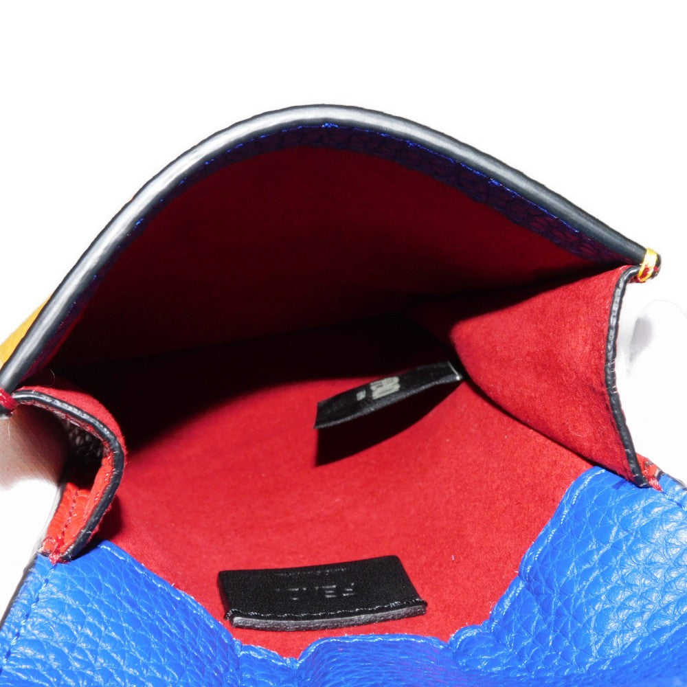 FENDI Shoulder Bag 7AS120 E1C  F1H8N Calf leather (embossed) Blue x Yellow x Red Tricolor Pochette Unused FF logo F is forever phone holder unisex(Unisex)