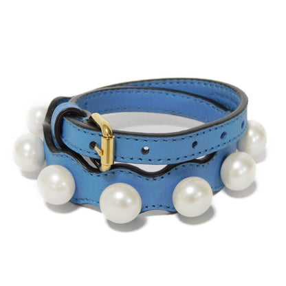 FENDI bracelet Calf leather Light blue S Calfskin Ivory White Double Wrap Double Wrap Good Condition logo engraving Bracelet Bijou Pearl Women