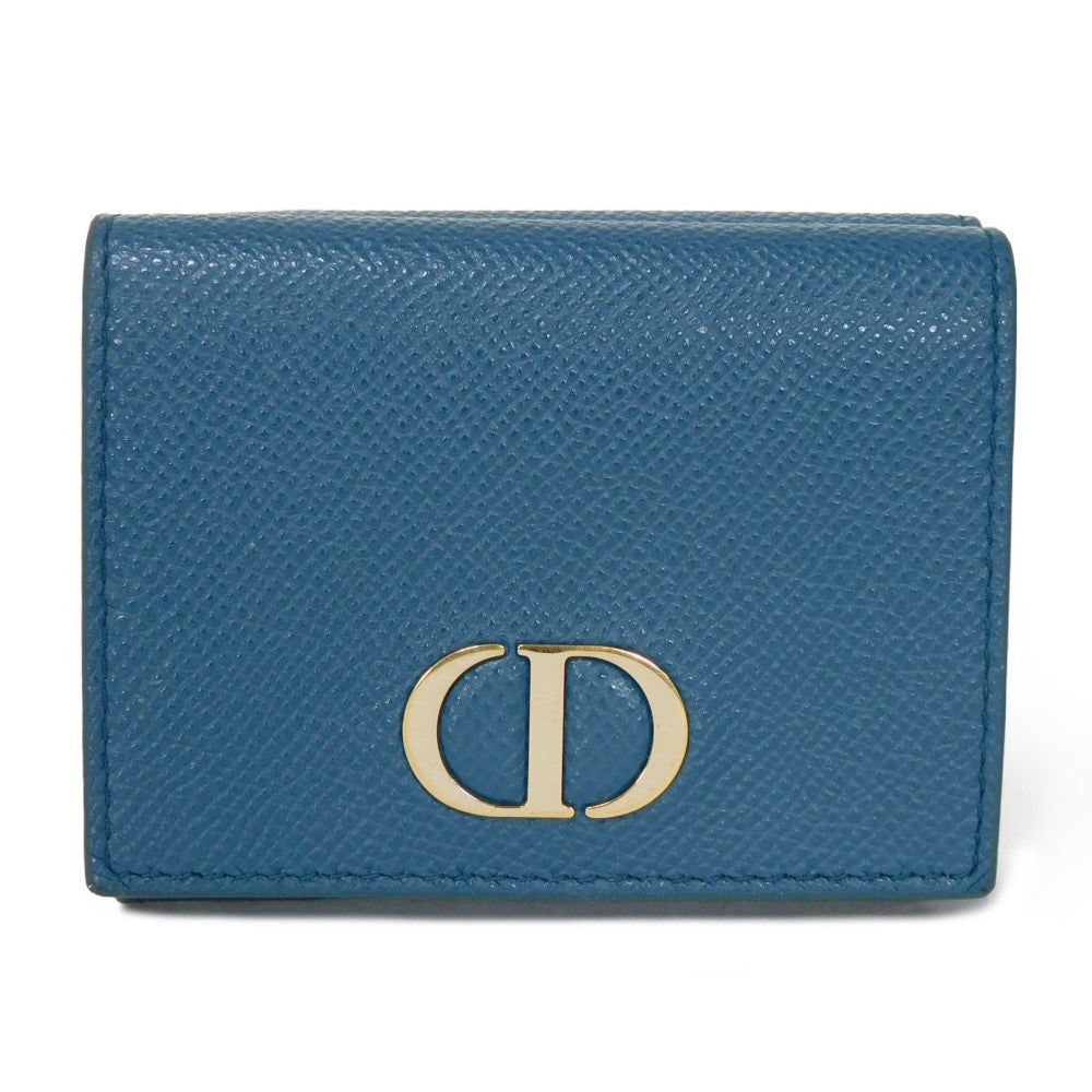 Dior Tri-fold wallet S2084OBAE_M01Z Grained calfskin (embossed) Steel blue Grained Calfskin CD logo 30 Montaigne Compact Wallet unisex(Unisex)