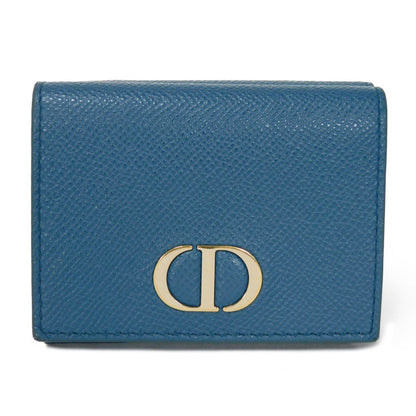 Dior Tri-fold wallet S2084OBAE_M01Z Grained calfskin (embossed) Steel blue Grained Calfskin CD logo 30 Montaigne Compact Wallet unisex(Unisex)
